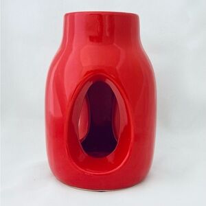 99 International Ceramic Bright Red Lucky Bamboo Holder Geometric Vase 7.5” EUC